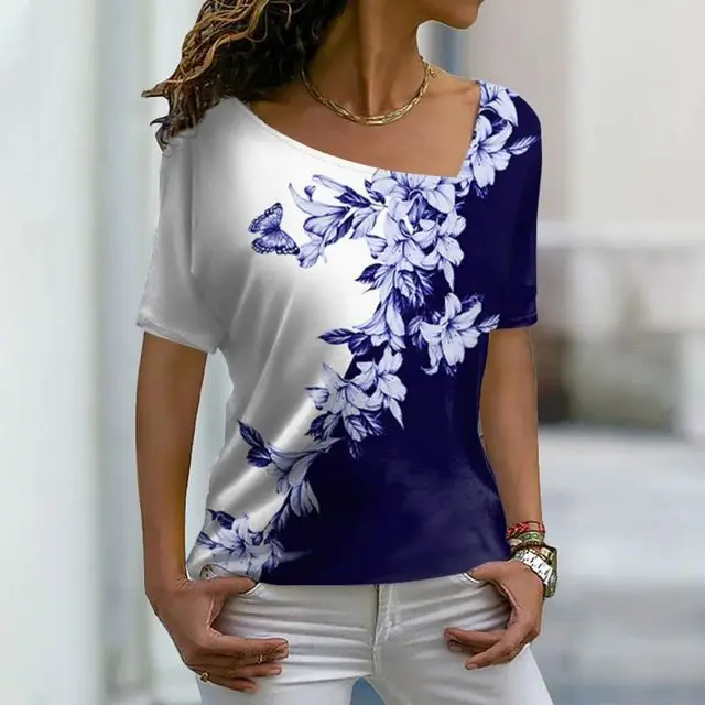 Women's Fashion Asymmetric V neck T shirt Ppt230912A - Shop at LoveMi