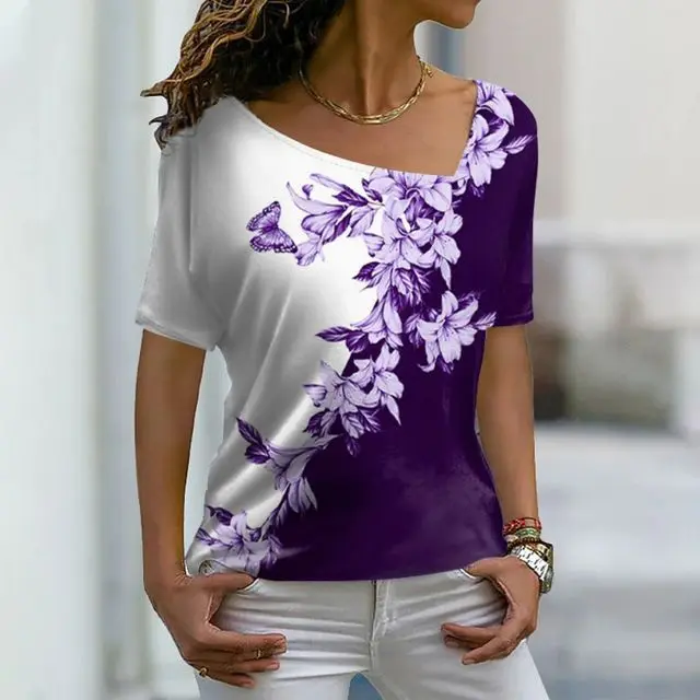 Women's Fashion Asymmetric V neck T shirt Ppt230912C - Shop at LoveMi