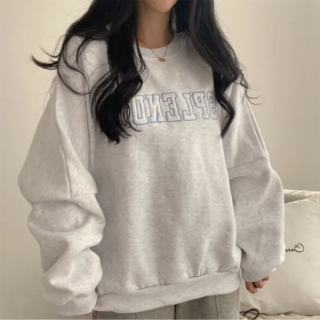 Fleece lined Thickened High end Sweater Female Student All matching Long 65 Light Gray Thin - Shop at LoveMi