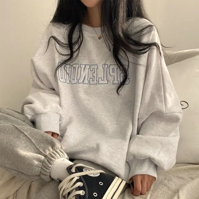 Fleece lined Thickened High end Sweater Female Student All matching Long 65 Light Gray Velvet - Shop at LoveMi
