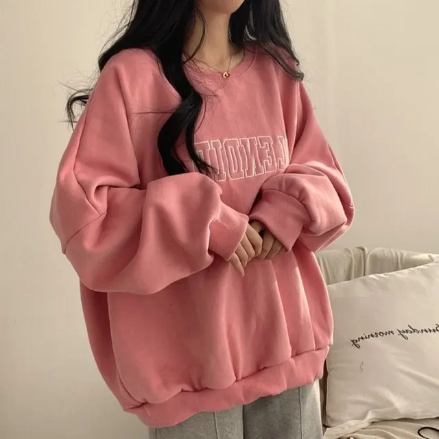 Fleece lined Thickened High end Sweater Female Student All matching Long 65 Pink With Velvet Lining - Shop at LoveMi