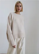 Sweaters Women's Clothing Knitwear Round Neck Loose Solid Color - Apricot