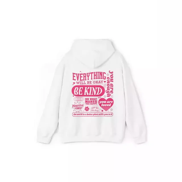 Women's Drop shoulder Sleeve Thread Alles Wird In Ordnung Sein Hoodie Sweater White - Shop at LoveMi