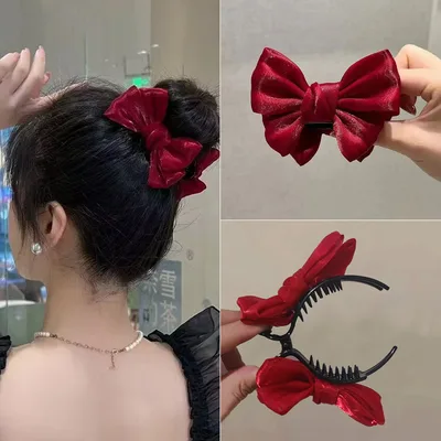 Elegant Bow Bun Grip Female Online Influencer Wine Red - Shop at LoveMi