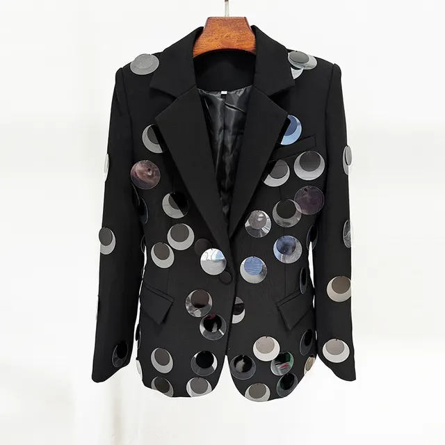Sequined Grain Button Suit Jacket Black - Shop at LoveMi
