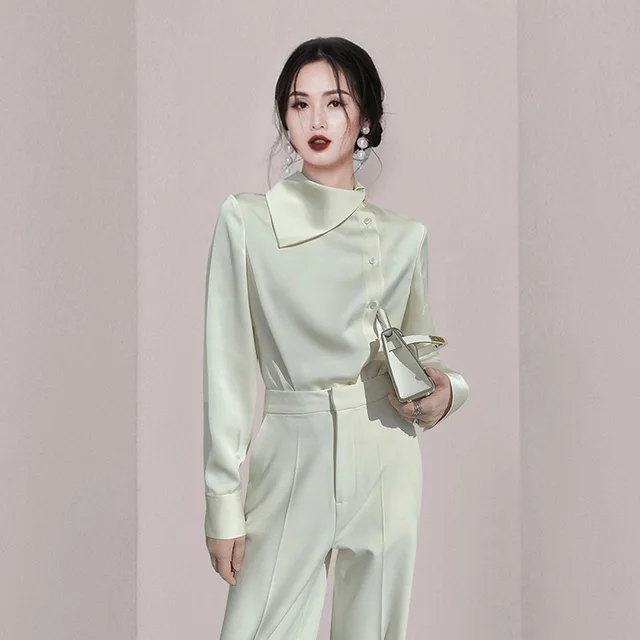Satin Chic Shirt Women's Japanese French Style White - Shop at LoveMi