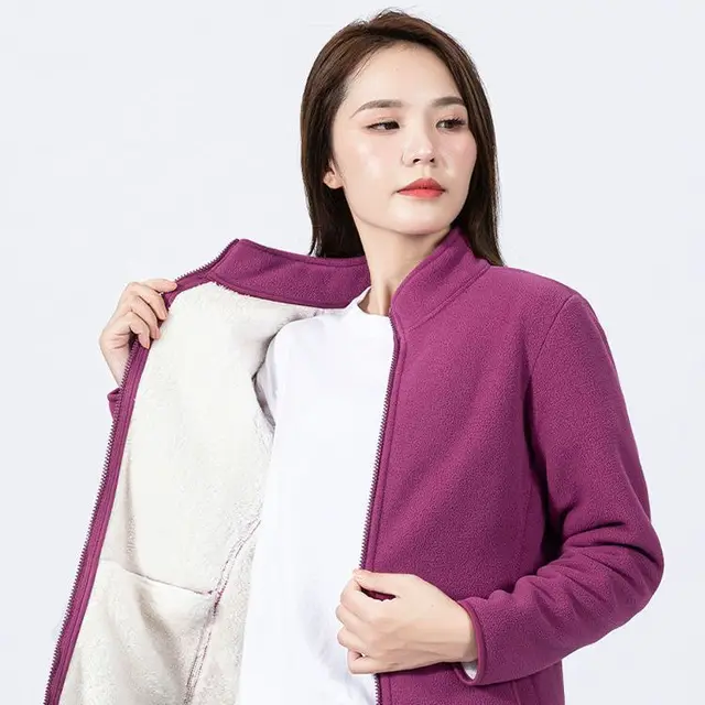 Women's Autumn And Winter Lamb Wool Stand Up Collar Cardigan Sweatshirt Purplish Red - Shop at LoveMi