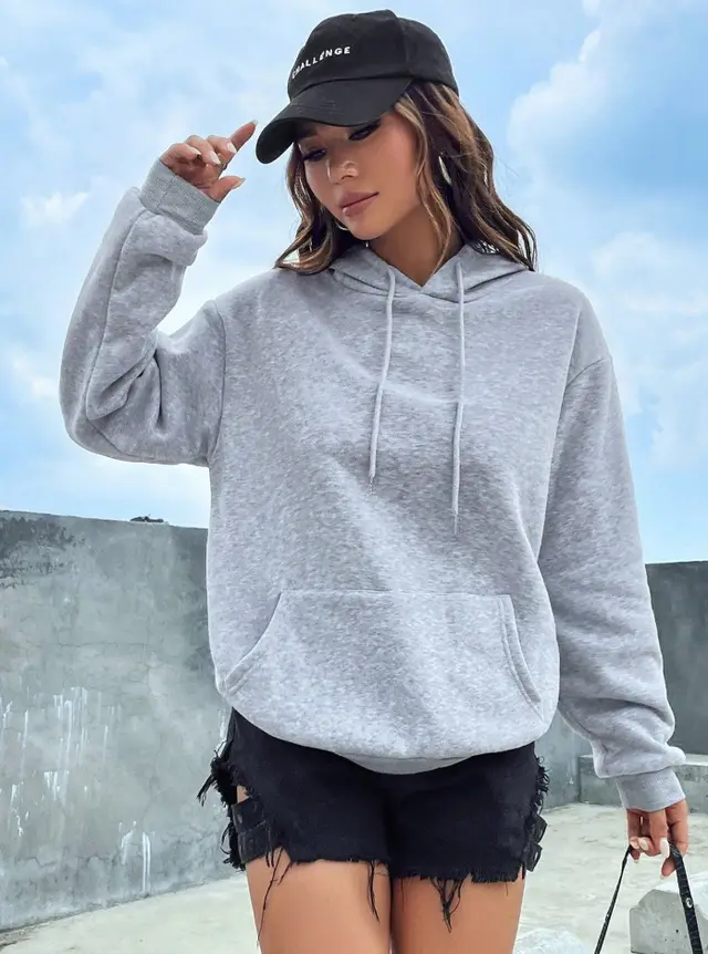 All matching Fleece lined Hooded Pocket Sweatshirt Light Gray - Shop at LoveMi