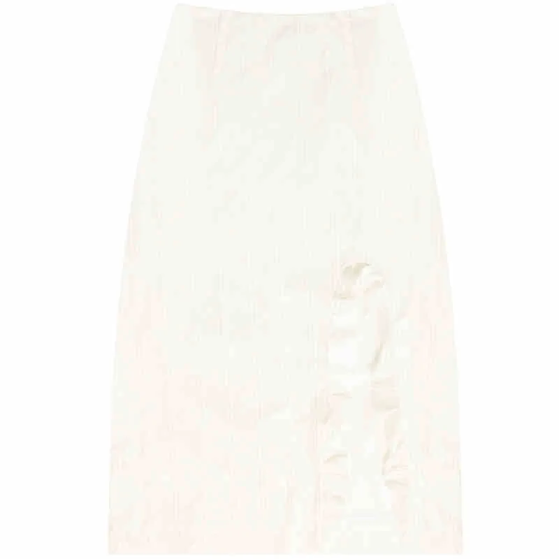 High Waist Apricot Ruffled Lace Split Midi Skirt Apricot - Shop at LoveMi