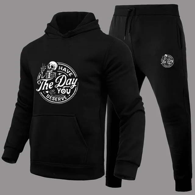 Black Polyester Casual Hooded Sweater Set Black - Shop at LoveMi