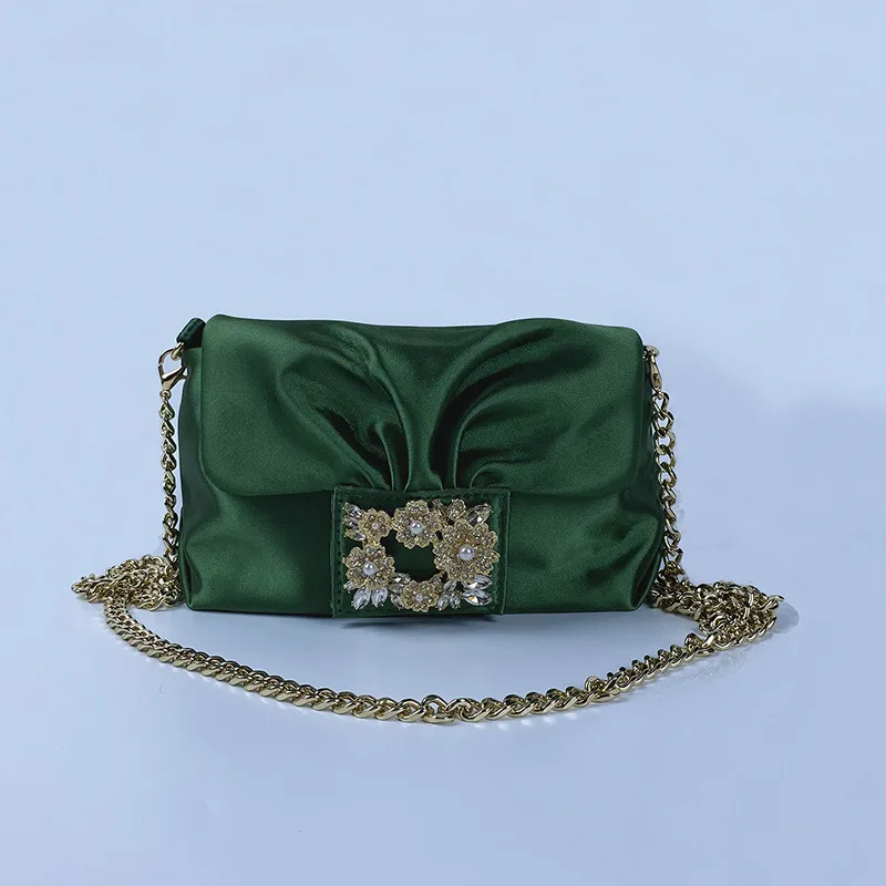 Retro Crumpled Clutch Chain Shoulder Messenger Bag Green - Shop at LoveMi