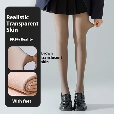 Transparent Tights Leggings Women's Black Stockings Thin Autumn And Winter Fleece lined Thick Pantyhose Coffee Colored Feet - Shop at LoveMi
