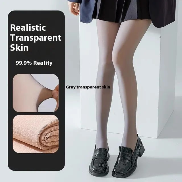 Transparent Tights Leggings Women's Black Stockings Thin Autumn And Winter Fleece lined Thick Pantyhose Grey Connected Feet - Shop at LoveMi