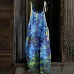 Women's Printed Street Hipster Fashion Multi-color Cotton And Linen Suspender Jumpsuit - M-Style15