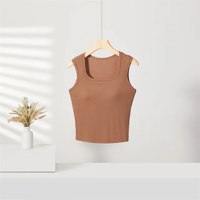 Solid Color Slim Fit Knit Bottoming Shirt Camisole Light Brown - Shop at LoveMi