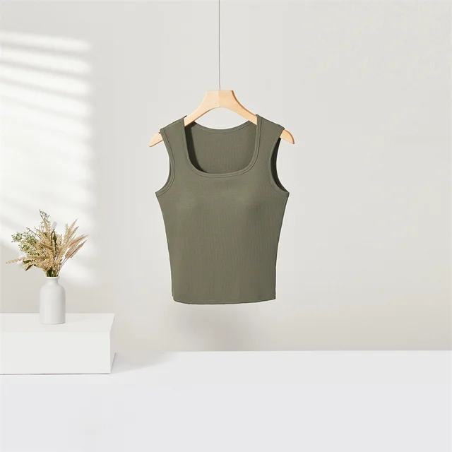 Solid Color Slim Fit Knit Bottoming Shirt Camisole Picklesgreen - Shop at LoveMi