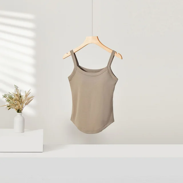 Short Camisole Belly Button Hiding Chest Pad Integrated Slim fit Anti exposure Green Wood Tea - Shop at LoveMi