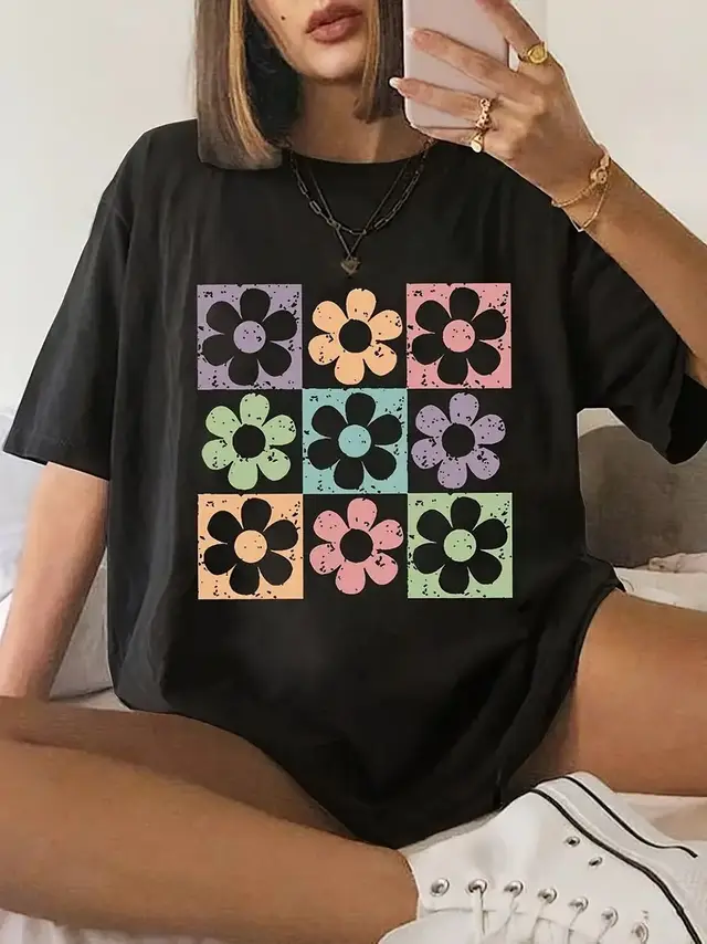 European And American Sweet Printed Top Black - Shop at LoveMi