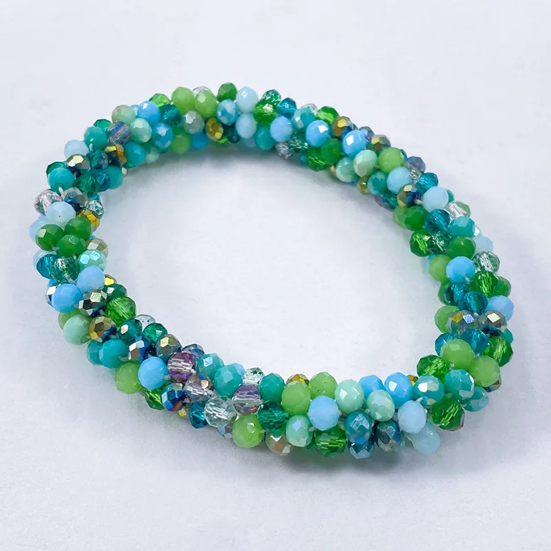 Crystal Color Elastic Rubber Band Hair Ring Ponytail Simple - E39 Flower Green
