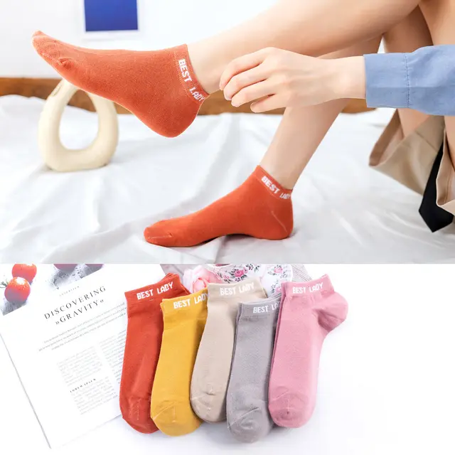 Women's Double Needle Solid Color Cotton Short Ankle Socks Best Lady Random - Shop at LoveMi
