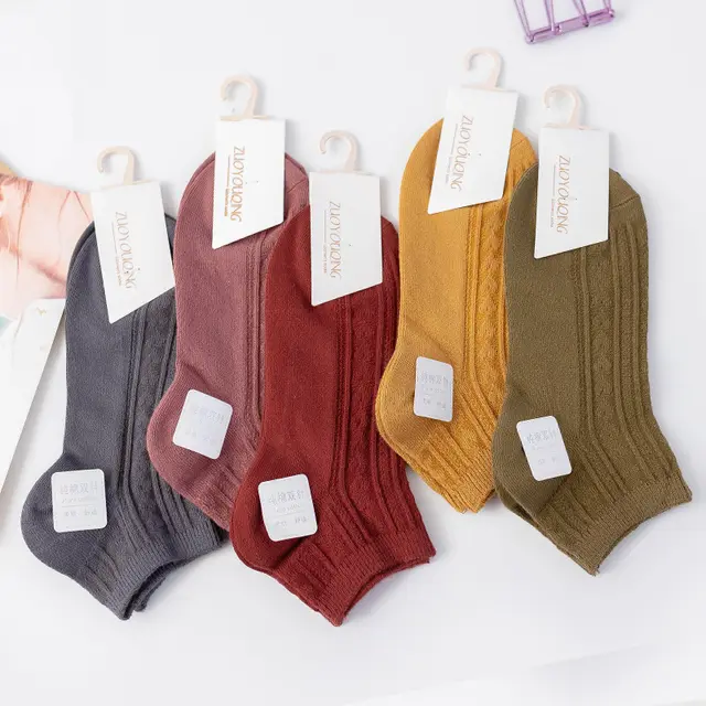 Women's Double Needle Solid Color Cotton Short Ankle Socks Twist Style Random - Shop at LoveMi