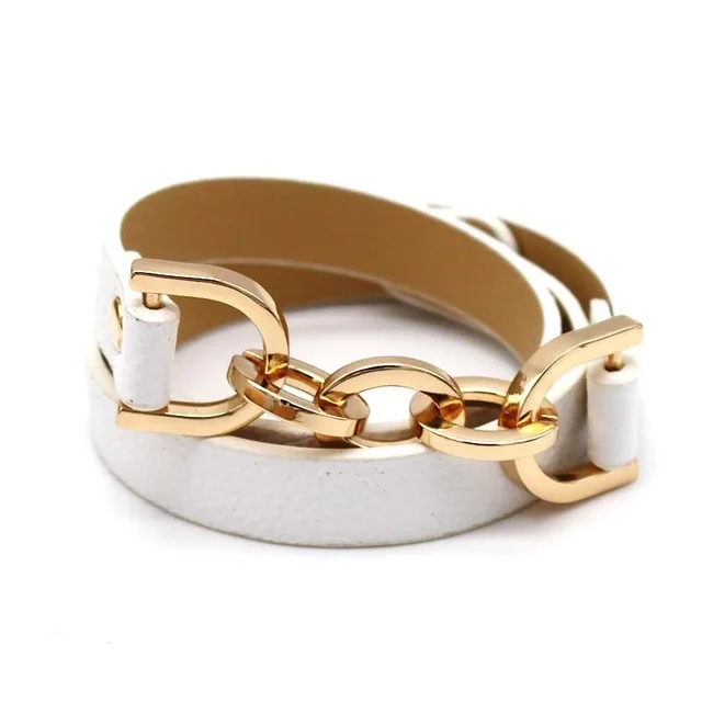 European And American Bracelets Personality Geometry Bracelet Alloy Multi color Multi layer Leather White - Shop at LoveMi
