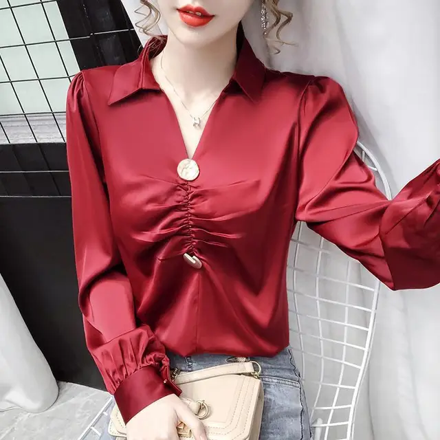 Chiffon Shirt Women's Spring And Autumn Long Sleeve Red - Shop at LoveMi