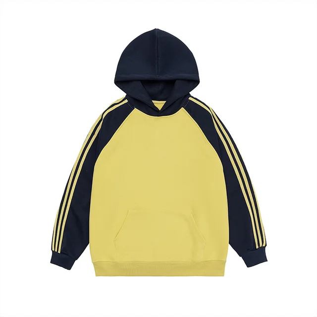 Men's And Women's New Stripe Contrast Color Stitching Raglan Top Dark Blue And Yellow - Shop at LoveMi