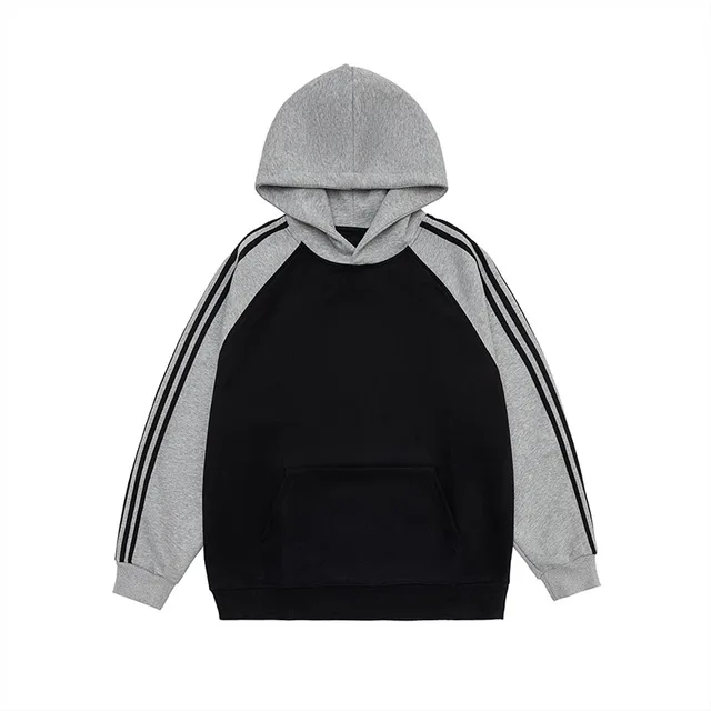 Men's And Women's New Stripe Contrast Color Stitching Raglan Top Gray With Black Pattern - Shop at LoveMi