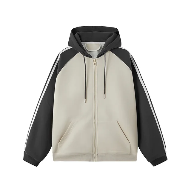 Autumn New Contrast Color Stripe Cardigan Baggy Coat Apricot - Shop at LoveMi