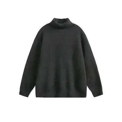 New Solid Color Hoodie Women's American Casual Round Neck Sweater Dark Gray - Shop at LoveMi