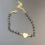 Black Round Beads Love Heart