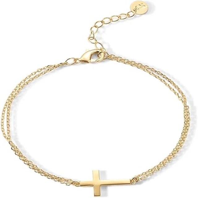 Cross Pendant Double layer Bracelet Personality Ball Bead Chain Love Cut Black Gold - Shop at LoveMi