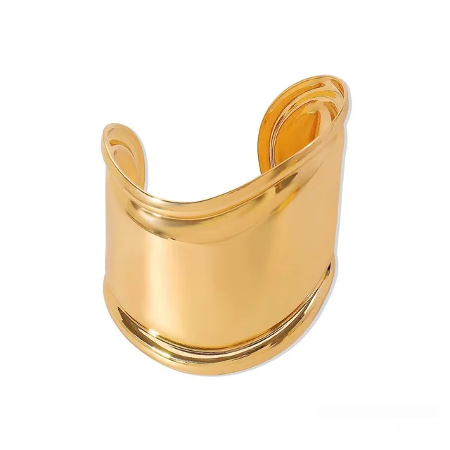 Retro Hollow Exaggerated Open end Polished Metal Bracelet Gold - Shop at LoveMi