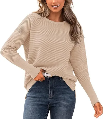 Autumn Winter Sweater Casual Striped Round Neck Sweater Khaki - Shop at LoveMi