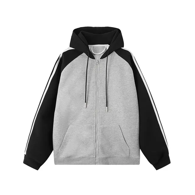 American Retro Hooded Sweater Women's Contrast Color Flower Gray - Shop at LoveMi