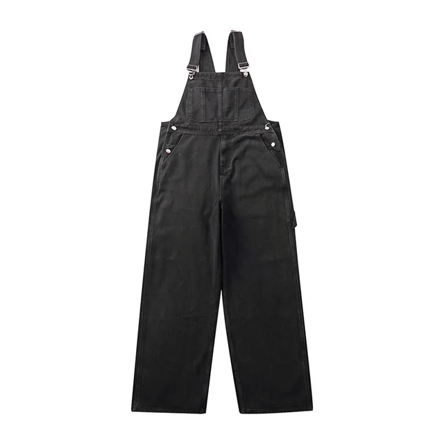 Working Bib Top Pants Men's Denim Loose Denim Jumpsuit Black - Shop at LoveMi