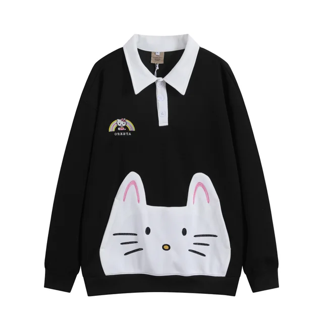 Men's And Women's American Cat Patch Sweater Black - Shop at LoveMi