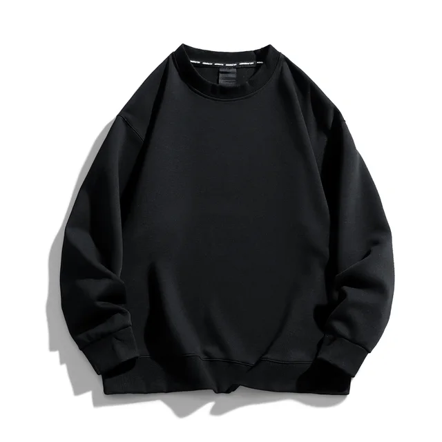 Solid Color Plus Size Round Neck Sweater Casual Pants Suit Coat Black - Shop at LoveMi