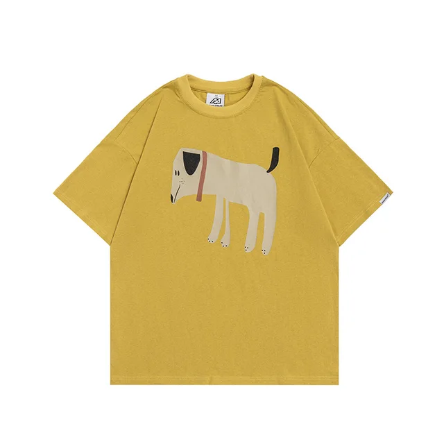 Creative Cartoon Puppy Printed Half Sleeve T shirt Yellow - Shop at LoveMi