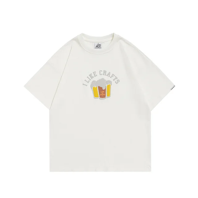 Women's Foam Cartoon Printed Short Sleeve Round Neck White - Shop at LoveMi