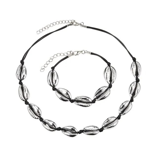 Adjustable Shell Braceletnecklace Braiding Suit Black Line Silver Shell - Shop at LoveMi