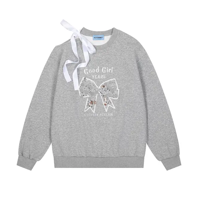 Loose Round Neck Print Sweater For Women Gray - Shop at LoveMi