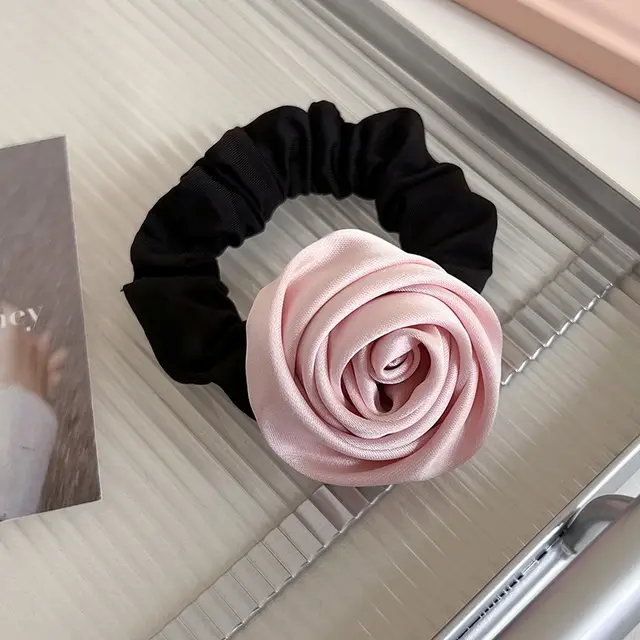 Handmade Satin Rose Hair Ring Headdress High Elasticity 23921B Pink Flowers - Shop at LoveMi