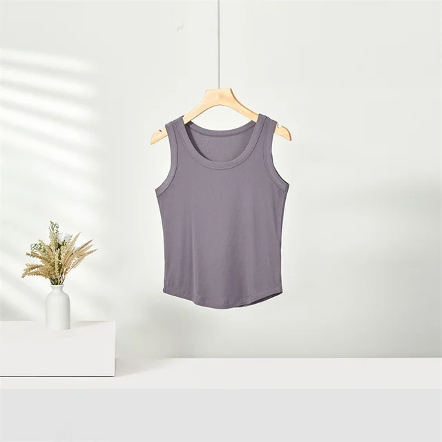 Seamless All match U neck Vest Spring And Summer Bottoming Shirt Smoky Gray - Shop at LoveMi