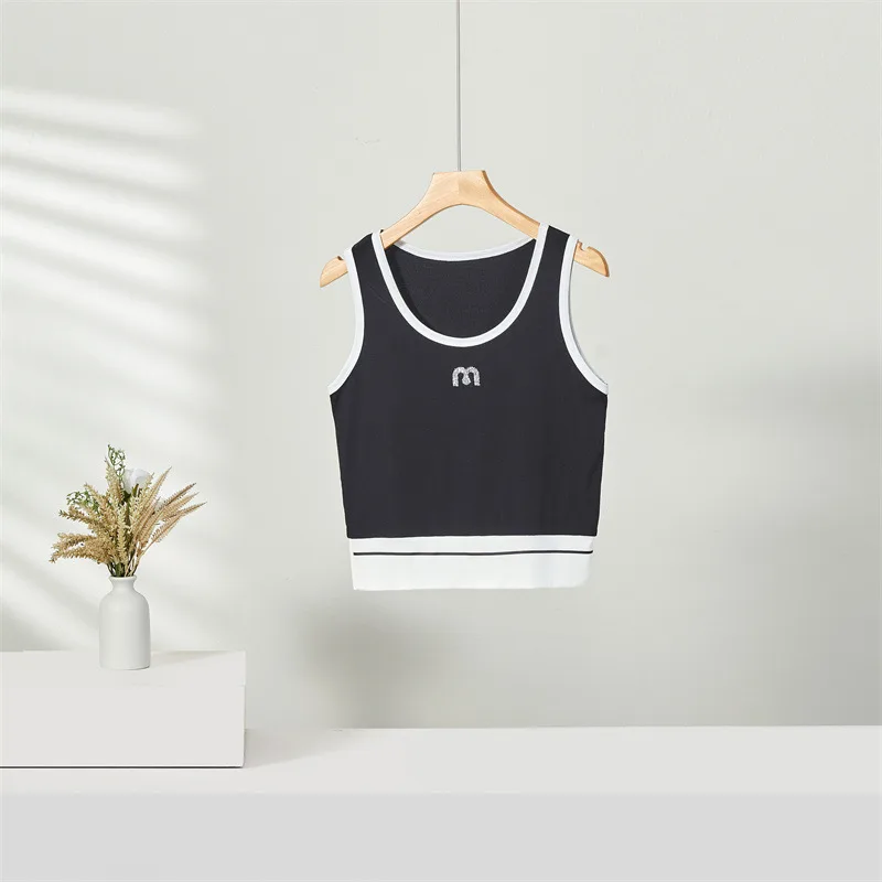 U neck Camisole Contrast Color Slim Fit Bodybuilding All match Black - Shop at LoveMi