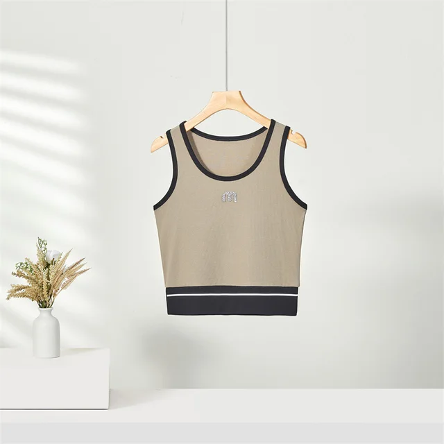 U neck Camisole Contrast Color Slim Fit Bodybuilding All match Gray Zongzi - Shop at LoveMi