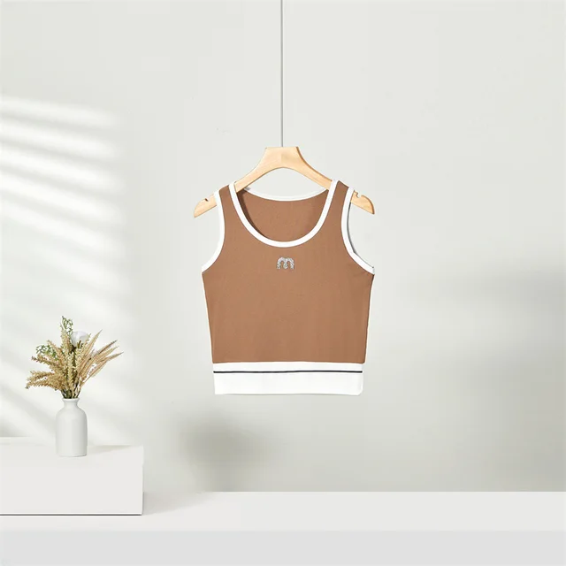 U neck Camisole Contrast Color Slim Fit Bodybuilding All match Light Brown - Shop at LoveMi