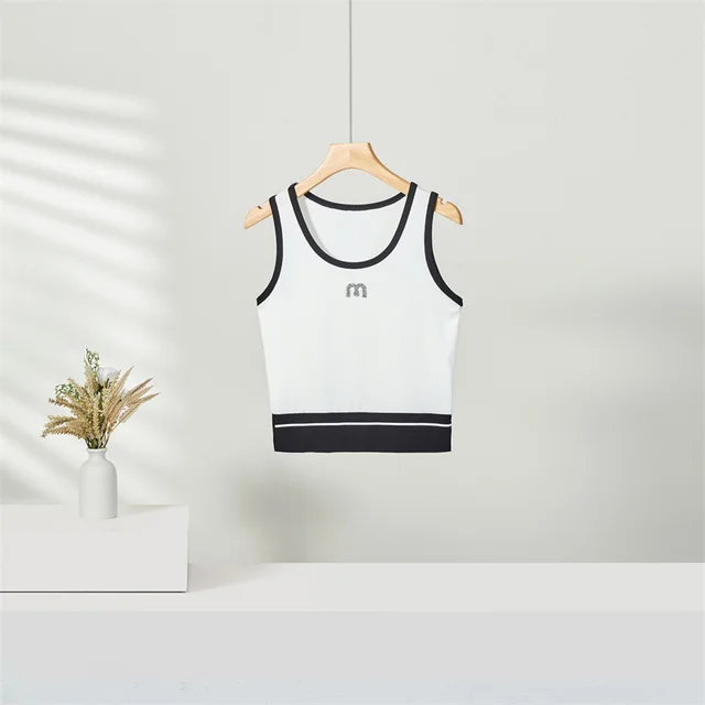 U neck Camisole Contrast Color Slim Fit Bodybuilding All match White - Shop at LoveMi