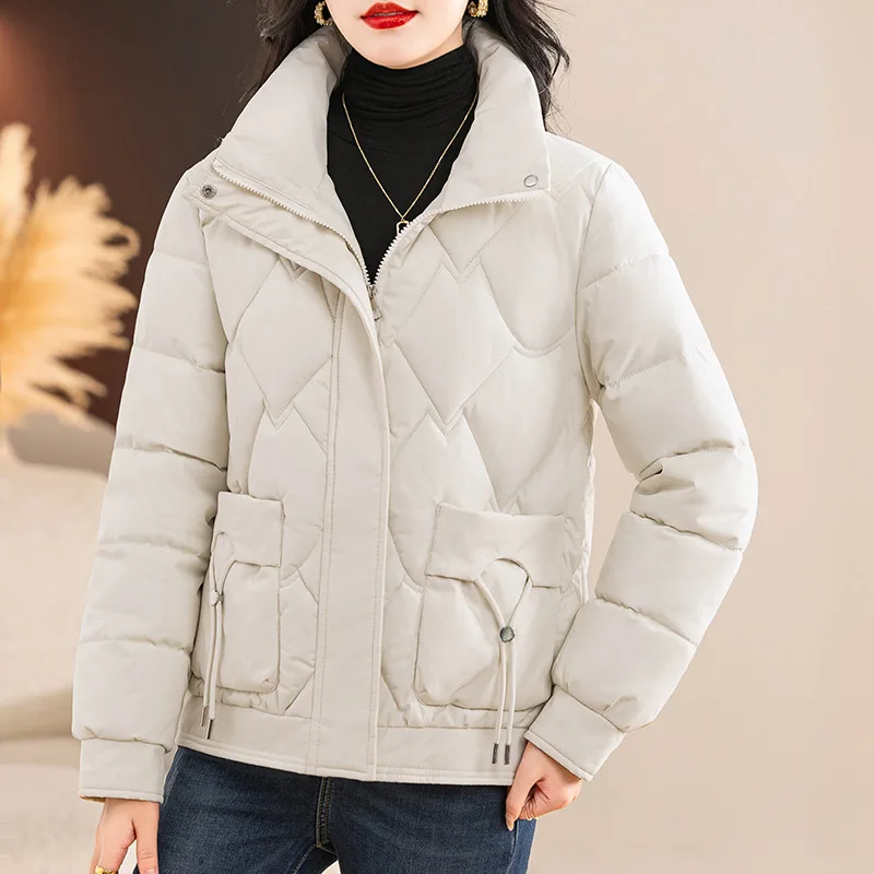 Loose Short Thickened Down Cotton Jacket Beige - Shop at LoveMi